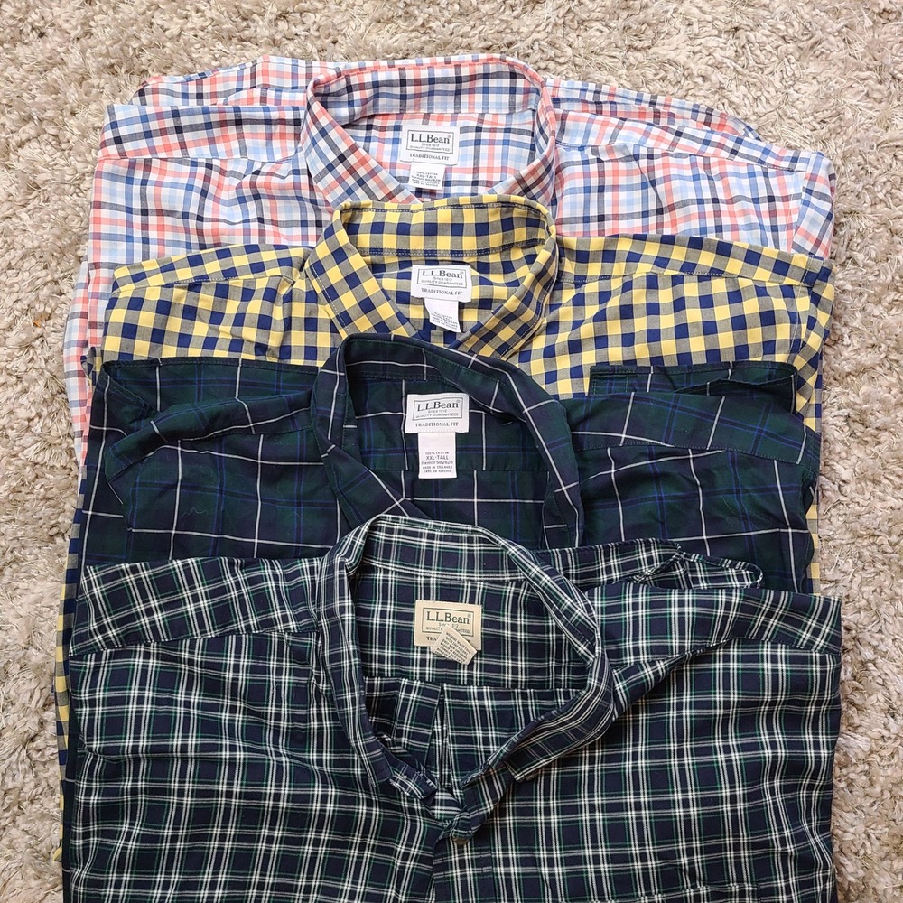 LL Bean Mens XXL Tall Short Sleeve Plaid Button Down Shirt Lot 4 Traditional Fit